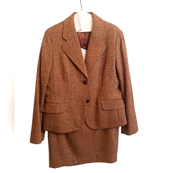 Brown Wool 2 Piece Women's Business Skirt Suit Size 14 by Ann Taylor Loft - Picture 1 of 4